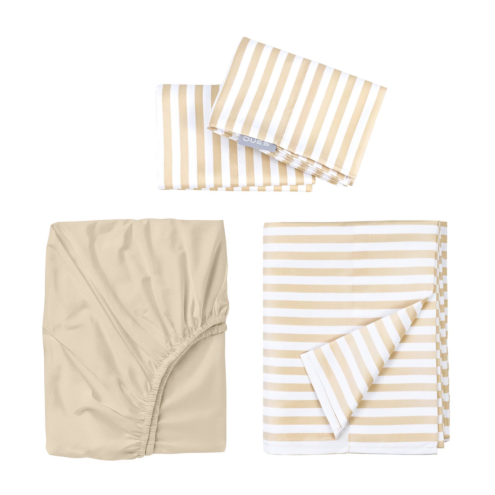 Juego de Sábanas Estampado de Rayas Avena/Blanco